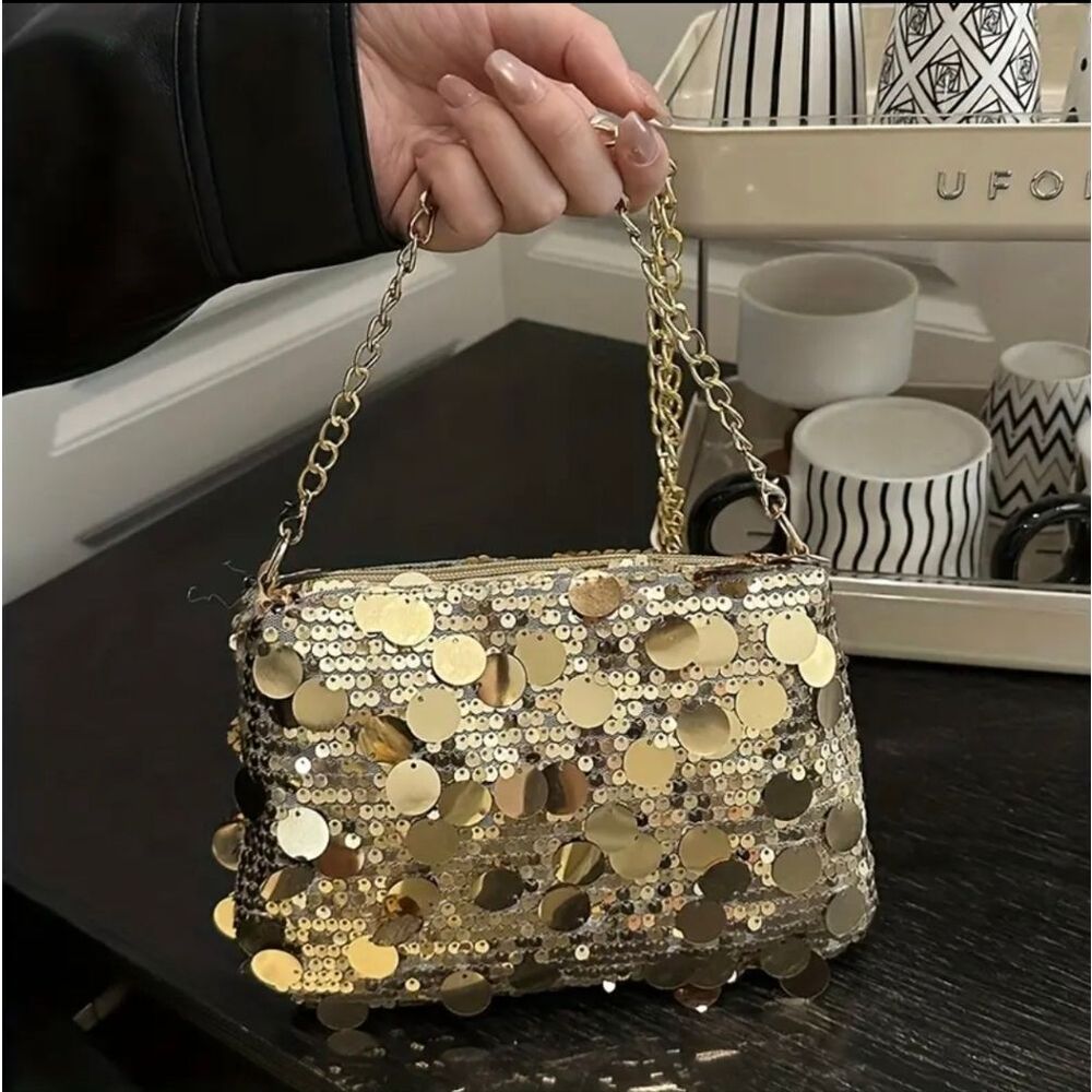 Gold Sequins Shoulder Bag - Picture 4 of 8